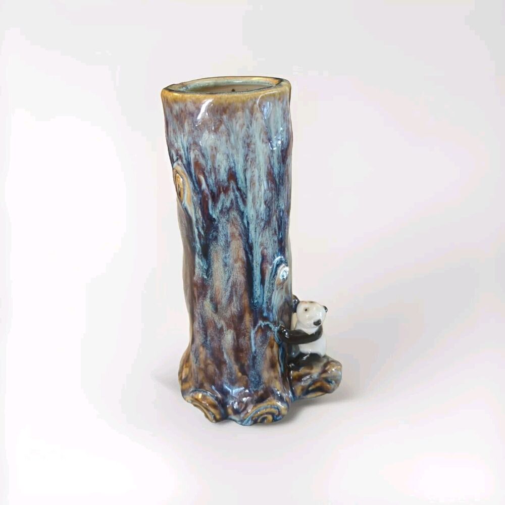 MAJOLICA‎ VASE PANDA GLAZED 10" TALL DIA. 3" OPENING B 416